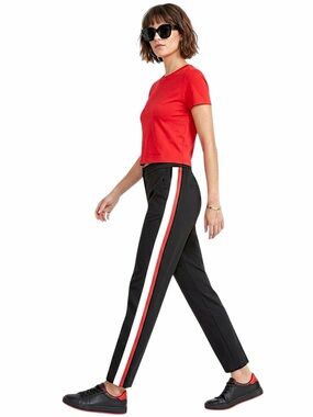 Essentials by ABS Tuxedo pants black w/ red & white stripes down leg size 10 NWT